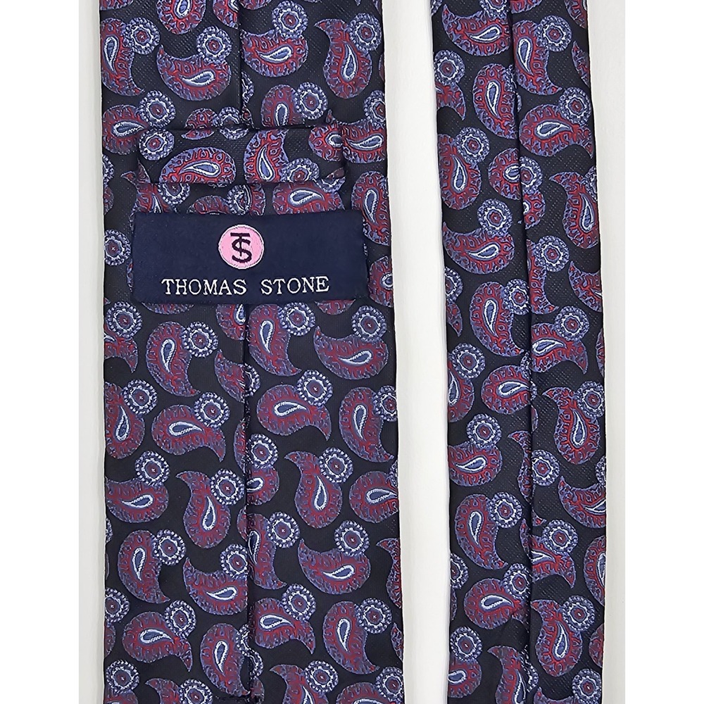 Thomas Stone Tie 100% Polyester Hand Made Black Purple Red Silver Paisley - Picture 5 of 7